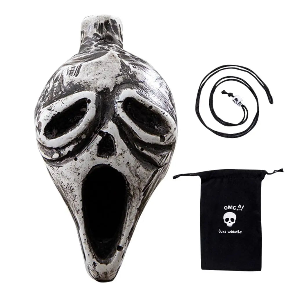 Death Whistle – Skull-Shaped Aztec Screaming Whistle for Halloween, Loud Human Sound Effect Prop