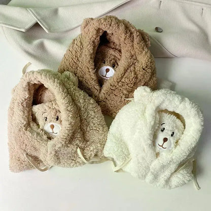 Winter Cartoon Bear Lamb Hat with Mask – Thickened Warm Beanie with Ear Protection for Women & Girls