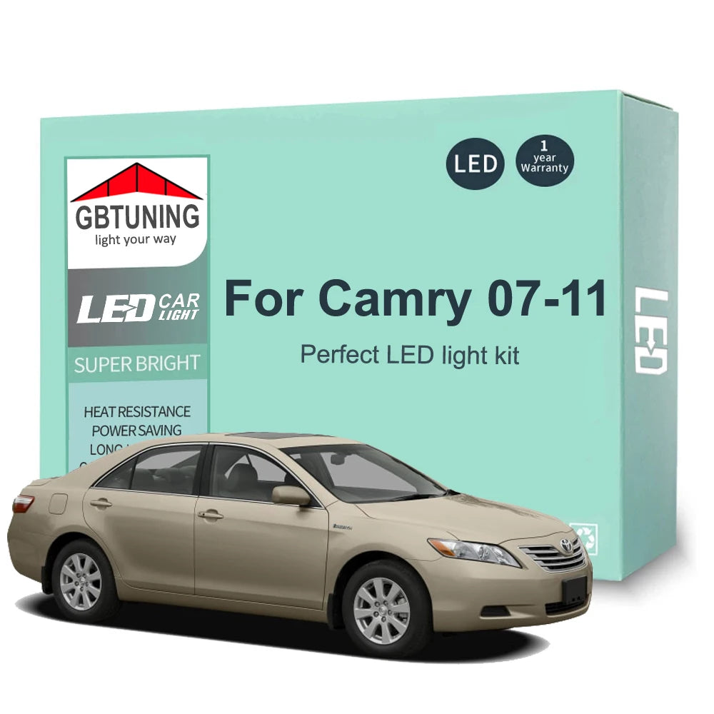 14Pcs CANBUS LED Interior Light Kit - Compatible with Toyota Camry XV40 2007–2011 Dome, Reading & Trunk Lamps