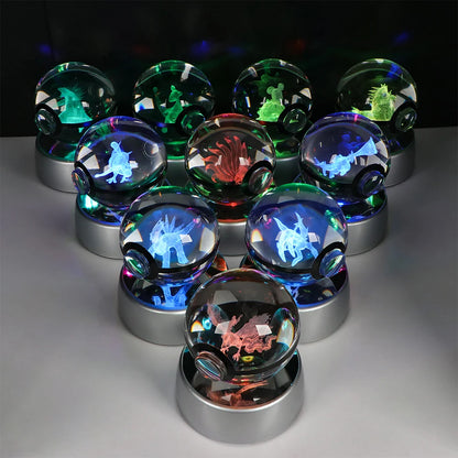 Pokemon Crystal Ball Night Light – Pikachu, Gengar, Eevee, Mewtwo & Lucario LED Pokeball, Kids Birthday Gift & Home Decor