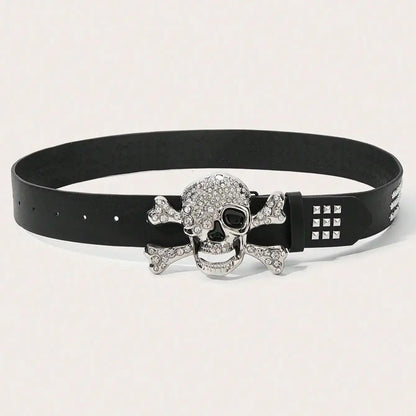 Gothic Skull Rhinestone Buckle Belt - Punk Rivet Hip-Hop Rock Y2K Fashion Accessory for Men & Women