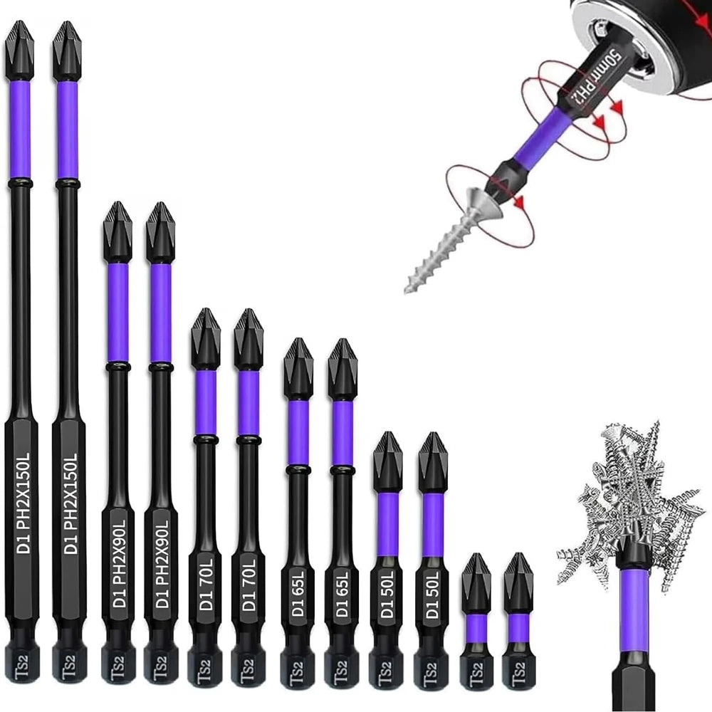 5/12 Pcs Magnetic Screwdriver Bit Set – Non-Slip Shockproof Phillips Impact & Hex Shank Alloy Steel Bits for Power Tools