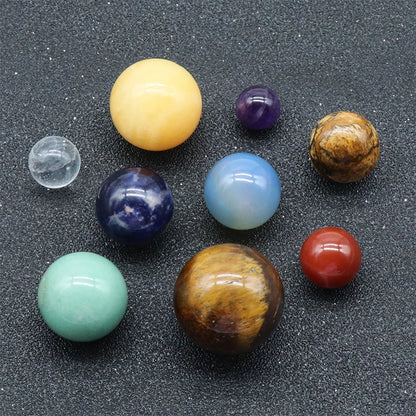 Solar System Crystal Gemstone Sphere Set – 9 Planet Stone Balls Galaxy Model for Home & Office Decor Gift