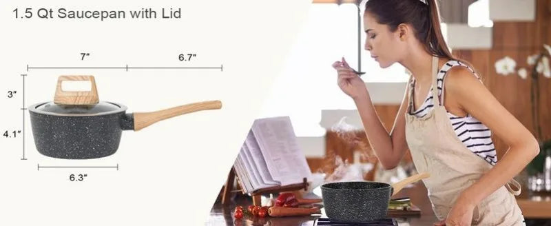 SODAY 12 Piece Granite Nonstick Cookware Set - Induction Compatible Kitchen Pots and Pans