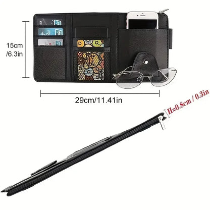 Car Sun Visor Organizer – Sunglass & Mobile Holder, Multi-Pocket Card Storage Pouch for Auto Interior