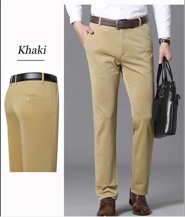 Men's Summer Trousers – Thin Business Casual Elastic Loose Fit Straight Pants | Classic Solid Color