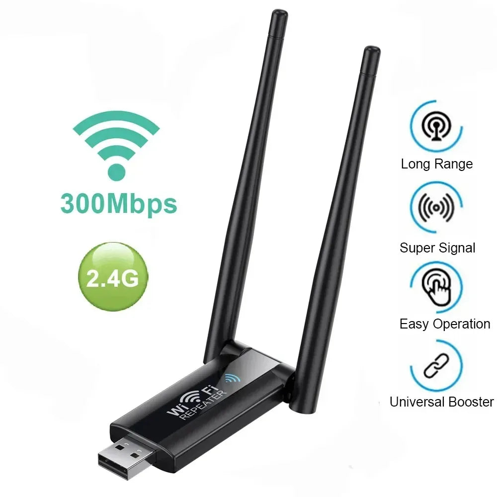 300Mbps USB WiFi Repeater & Signal Booster – Wireless Range Extender Router for Home Network Coverage