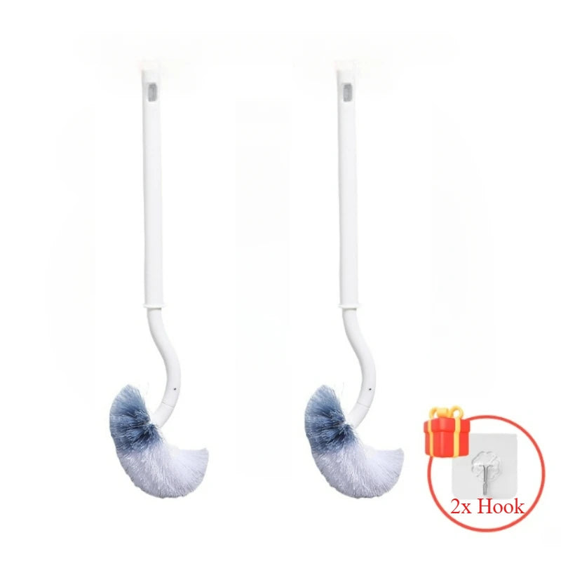 S Shaped Toilet Brush - Wall Mounted 360° Bathroom Cleaning Brush with Long Handle Soft Bristles