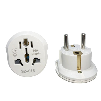 Korea EU Plug Adapter 16A 250V – High-Quality Universal Travel Converter with 2 Round Sockets for AU, US, UK, CN to EU/KR Wall Socket