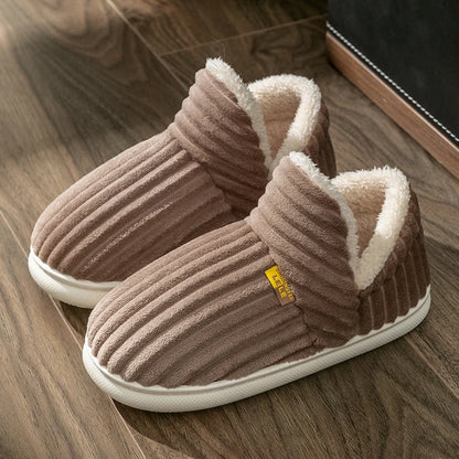 Winter Couple Style Plush Slippers | Solid Color Wrap-Heel Design | Non-Slip Warm Flip Flops | Cotton Home Casual Shoes for Women & Men