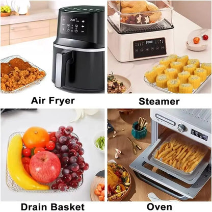 Stackable Air Fryer Rack - Stainless Steel Grill Basket & Non-Stick Cooking Tray for Kitchen Use