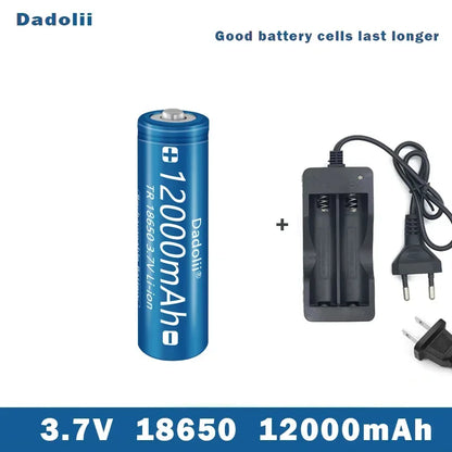 18650 3.7V 12000mAh Li-ion Rechargeable Battery – For Flashlights, Torches + Charger Included