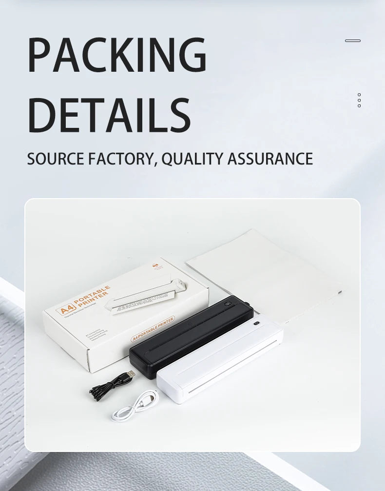 A4 Portable Thermal Printer - Lightweight & Compact Wireless Mobile Printer for Travel, Vehicles, and Office Use