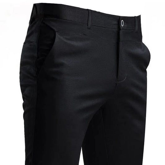 Men's Stretch Suit Pants – Smart Casual Solid Color Straight Trousers | Black Full-Length Work & Dress Pants