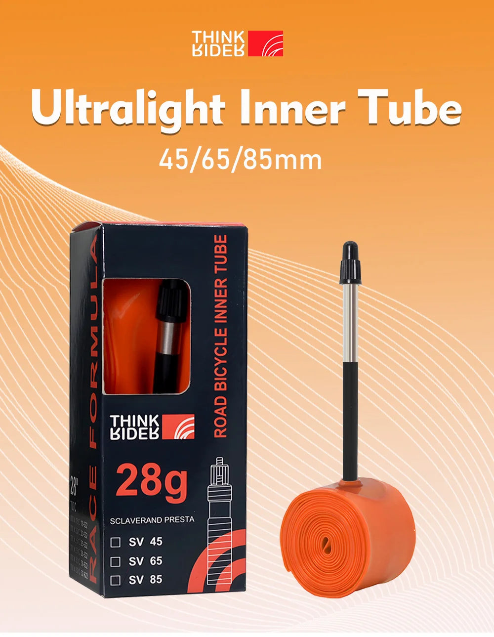 ThinkRider 28g Ultralight Bike Inner Tube — 700x18/25/28 TPU Road Bicycle Tire with 45/65/85mm French Valve