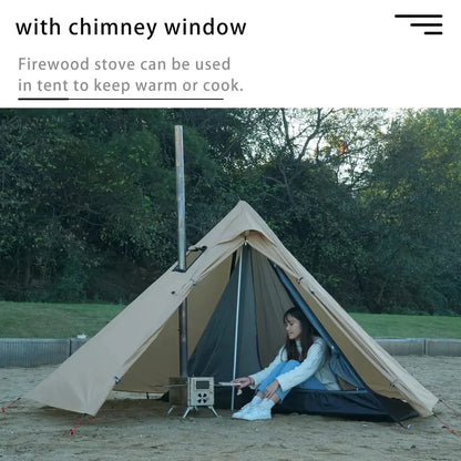 Camping Hot Tent with Chimney Window – Ultralight Tipi Teepee Pyramid Tent, Double Layer Bushcraft Shelter for 1 Person