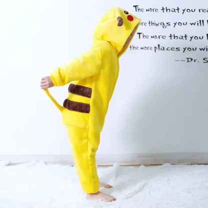 Pokémon Pikachu Flannel Onesie Hoodie Pajamas for Kids & Adults - Soft Warm Autumn/Winter Cosplay Sleepwear Parent-Child Homewear Set