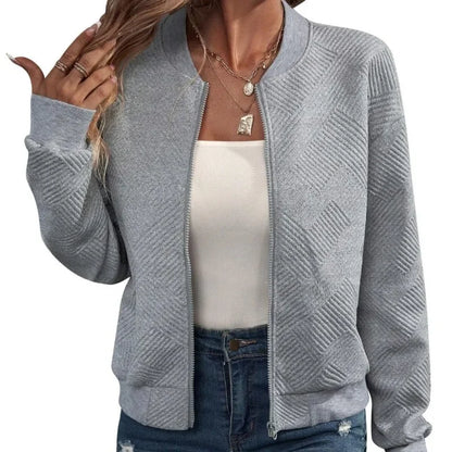 Women’s Plus Size Zipper Sweater Coat - Casual Solid Color Autumn & Winter Jacket