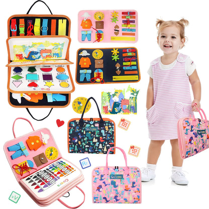 TUNJILOOL Montessori Busy Board – Early Educational Toy for Toddlers, Felt Cloth Story Book, 3D Shape & Color Match