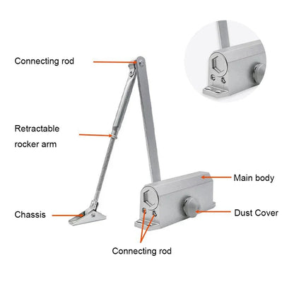 25-85KG Hydraulic Automatic Door Closer - Adjustable Speed, Positioning Door Stop & Protective Holder Hardware (1PCS)
