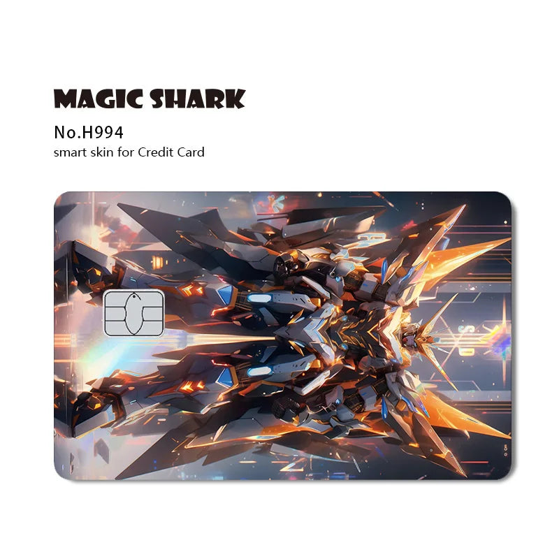 Holographic Robot and Shark Card Stickers - Laser Skin Film Decals for Debit, Credit, and Bank Cards