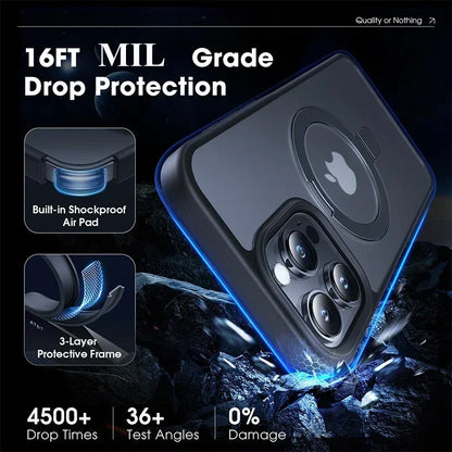 MagSafe Magnetic Metal Ring Case - Matte Protective iPhone 12-17 Pro Max Cover with Lens Protector and Stand Grip Design