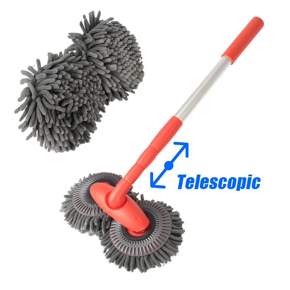 Chenille Foam Car Washer Mop Brush - Stretching Handle Set for Windshield, Roof, Window Cleaning Maintenance - Auto Care Accessories