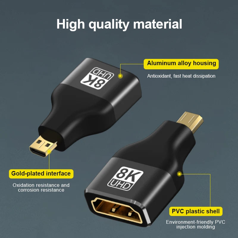 HDMI-Compatible Adapter – Mini/Micro HDMI to HDMI, 8K 60Hz, 4K 120Hz/144Hz Male to Female Converter for HDTV, Laptop, PS5