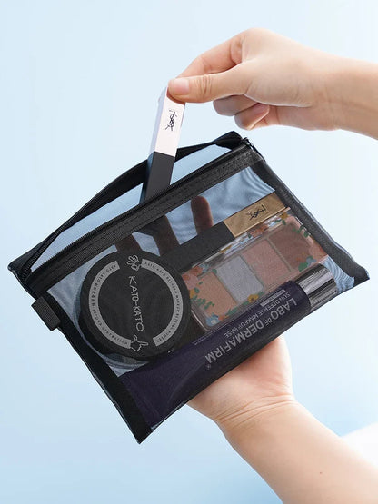 1/3pcs Mesh Clear Cosmetic Bags — Small & Large Black Makeup Travel Organizer Pouches for Toiletries & Lipstick Storage
