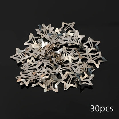 Y2K Silver Star Hair Clips - Metal Snap Clip Barrettes & Sparkle Hairpins for Girls, 5–200pcs