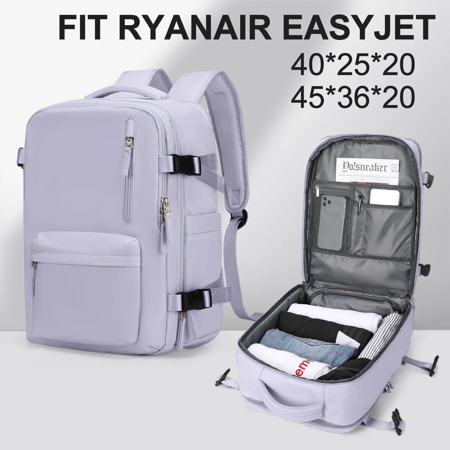 Women's Cabin Travel Backpack - Large Capacity, Water-Resistant Laptop Bag 45x36x20 cm, Fits EasyJet and Ryanair Carry-On Dimensions