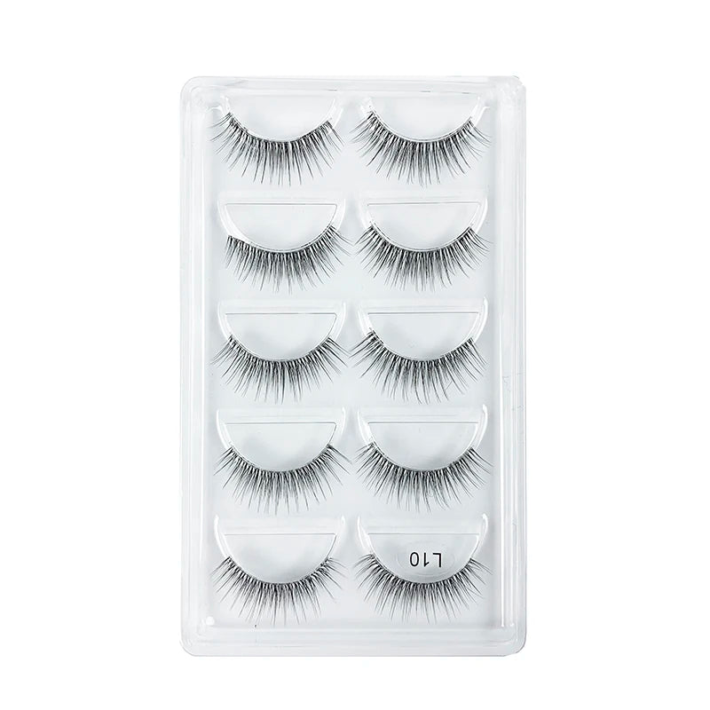 5 Pairs Manga Style Cosplay False Eyelashes – Soft Natural Short Mink Strip Lashes with Clear Band