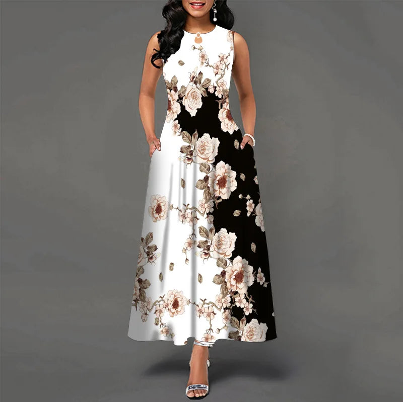Women’s Loose Floral Vintage Maxi Dress – Ruffled Summer Party Camis, Elegant Big & Large Size Dress