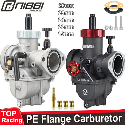 NIBBI PE Flange Carburetor for Motorcycle – 19mm-28mm 2T/4T GY6 Engine 100cc-250cc ATV Yamaha Pitbike Racing