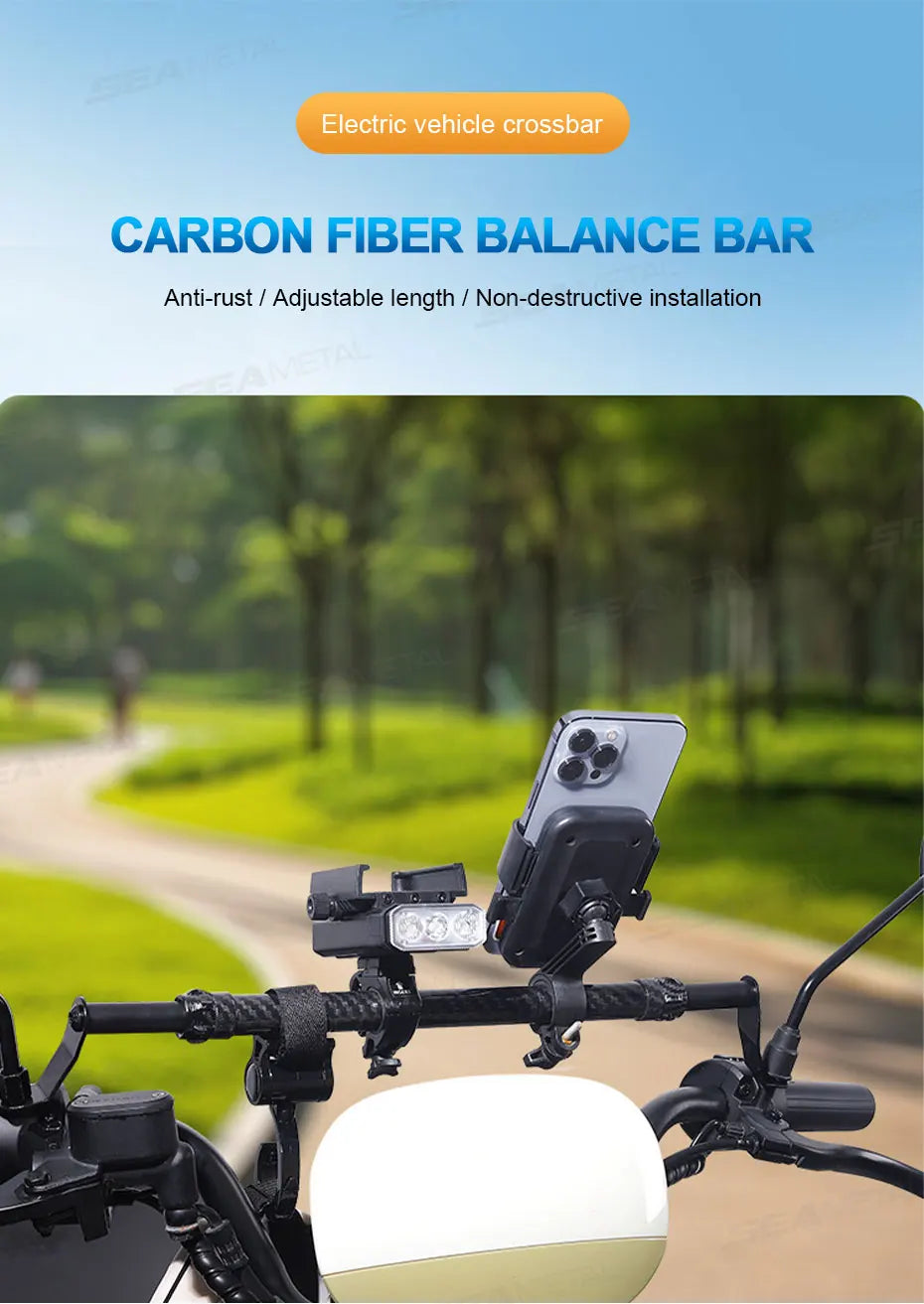 SEAMETAL Motorcycle Handlebar Extension & Phone Holder – Carbon Fiber Balance Bar for Electric Vehicles