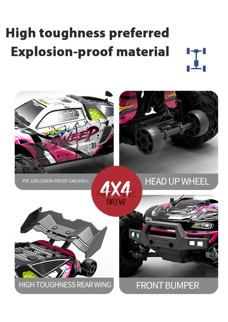 ZWN 1:16 4WD RC Monster Truck – 70KM/H High-Speed Drift Remote Control Car with LED for Kids, vs Wltoys 144001