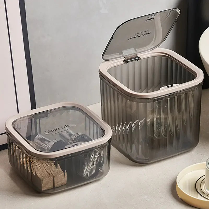 Transparent Mini Desktop Storage Box — Waterproof Pop-Up Cover Organizer for Laundry Detergent, Beads, Powder, Kitchen and Dining Table
