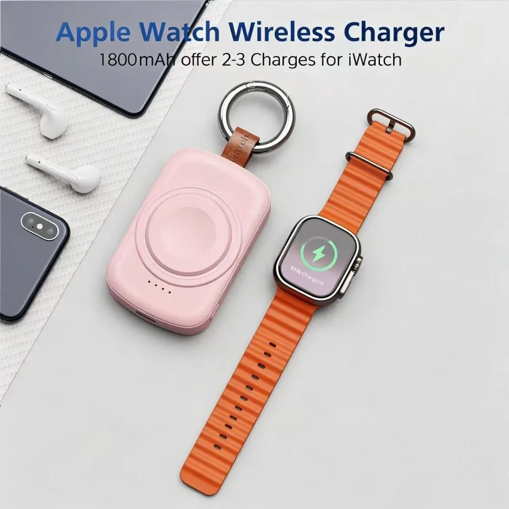 Portable Magnetic Apple Watch Charger - 1800mAh Keychain Charging Dock for Apple Watch Ultra, Series 4–11 and SE