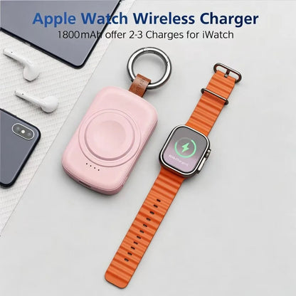 Portable Magnetic Apple Watch Charger - 1800mAh Keychain Charging Dock for Apple Watch Ultra, Series 4–11 and SE