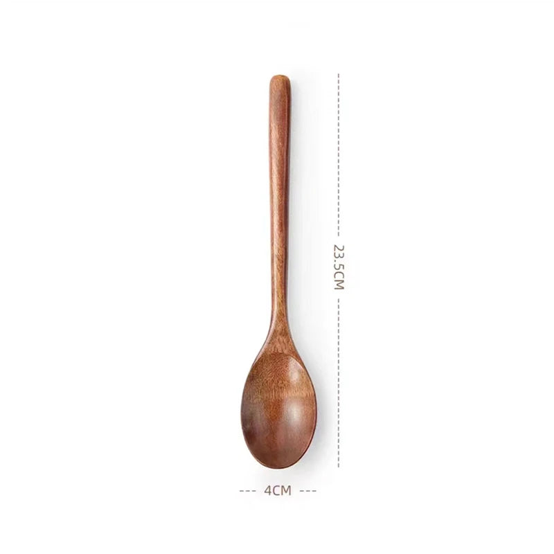 2PCS Wooden Spoons – Kitchen Tableware for Cooking, Soup, Tea, Coffee, Honey, and Catering Utensils