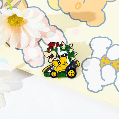 Dinosaur Racing Kart Enamel Brooch - Classic Game Character Metal Lapel Pin Collectible Gift for Fans