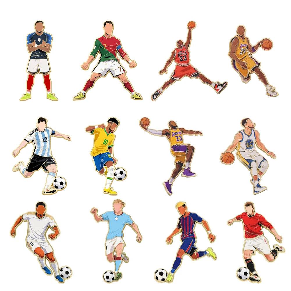 Sports Player Enamel Brooch Pins - Basketball & Football Star Lapel Pins for Clothing and Backpacks