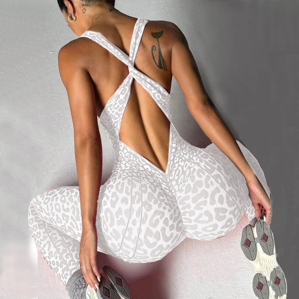 Women’s One-Piece Pad Jumpsuit Yoga Set – Flared Scrunch Workout Pants & Trendy Activewear XP10