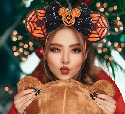 Mickey Mouse Ears Headband with Bow – Sequin Candy Cosplay Costume Party Accessory for Girls & Women, Christmas Gift