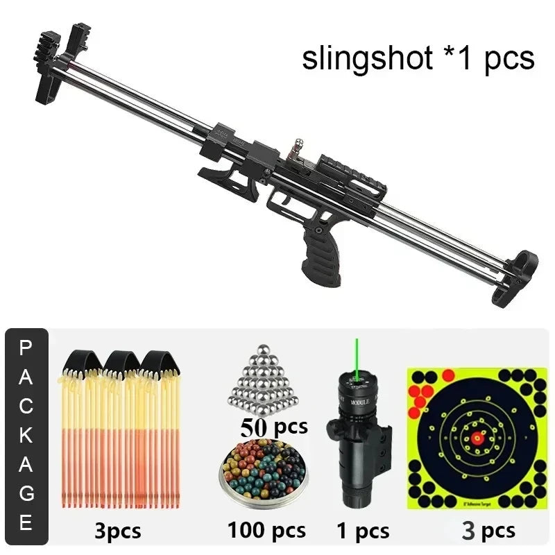 80lbs Telescopic Long-Pole Slingshot – All-Metal Powerful Laser Hunting Sling Shot with Accessory Mount