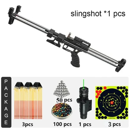 80lbs Telescopic Long-Pole Slingshot – All-Metal Powerful Laser Hunting Sling Shot with Accessory Mount