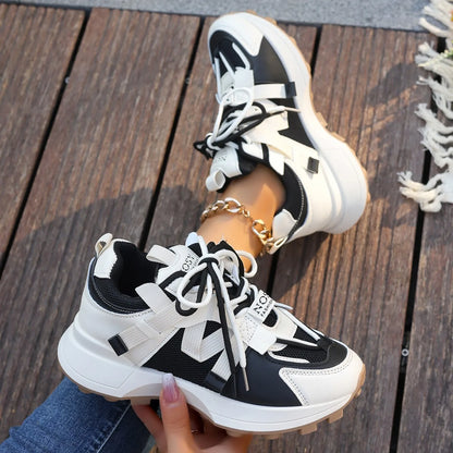 New Women’s Mesh Sneakers - Breathable Platform Lace-Up Casual Outdoor Low Top Shoes, Zapatos De Mujer