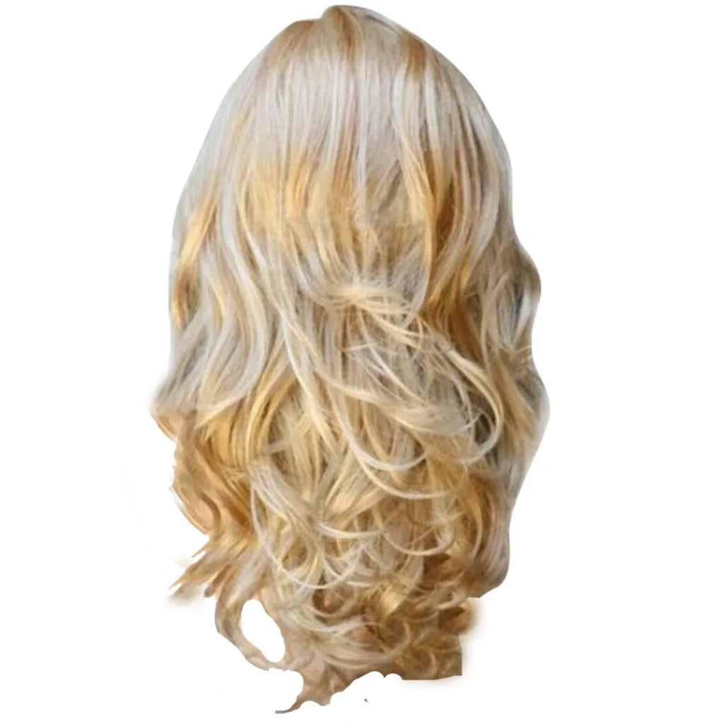 Blonde Wavy Curly Long Synthetic Wig – Heat-Resistant Fiber Costume Party Wig for Women