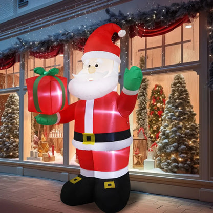 2.4M Inflatable Christmas Santa Claus – Waving with Gift Pack, Built-in LED Lights for Indoor & Outdoor Holiday Garden Party Decor