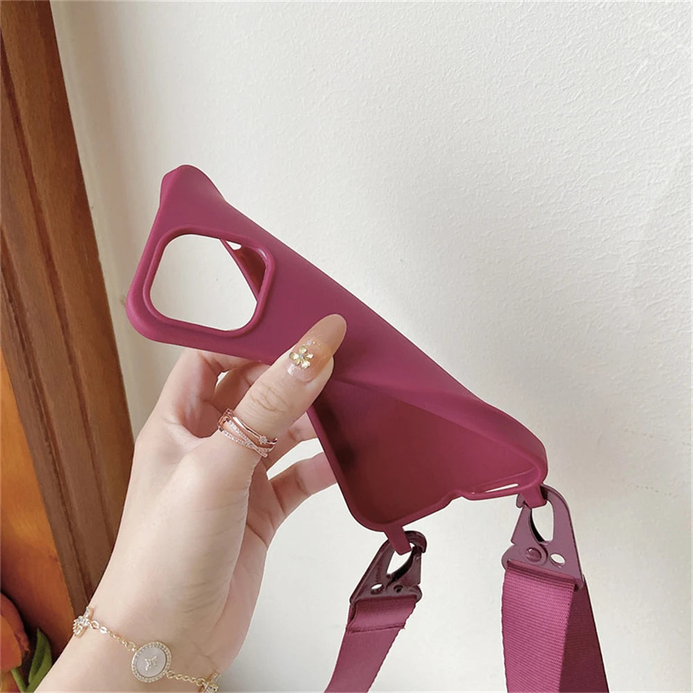 Crossbody Necklace Strap Silicone Case - Matte Shockproof Phone Cover for iPhone 17, 16, 15, 14 Pro Max & More